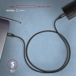 AXAGON USB 3.2 Tip C Male - USB 3.2 Tip C Male, 2m, negru