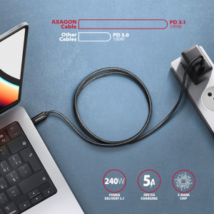 AXAGON USB-C 2.0 Male la USB-C 2.0 Male, 2 m, PD 240W, 5A, Negru