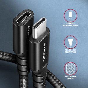 AXAGON USB-C 3.2 Gen 2 Male la USB-C 3.2 Gen 2 Female, 1 m, PD 240W, 5A, Negru