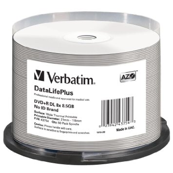 Mediu stocare Verbatim DVD+R DL 8.5GB 8x cake box 50 buc Wide Thermal Printable