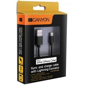 Canyon USB Male la Lightning Male, MFi, 1 m, Black