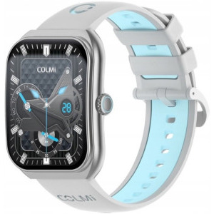 SmartWatch COLMi P86 argintiu, curea din silicon gri-albastru