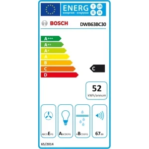 Bosch decorativa DWB63BC30, Putere de absorbtie 400 m3/h, 3 trepte, Clasa C, 60 cm, Inox