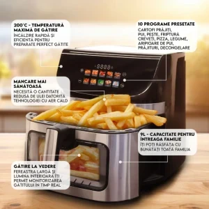 iHunt Friteuza cu aer cald Bro Ultra 9 II, 2200W, 9L, Negru/Argintiu