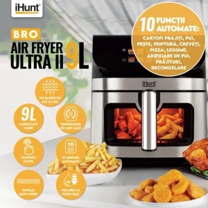 iHunt Friteuza cu aer cald Bro Ultra 9 II, 2200W, 9L, Negru/Argintiu