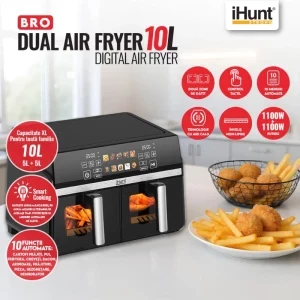 iHunt Friteuza cu aer cald Bro Dual, 2200W, 5 L + 5L, Negru