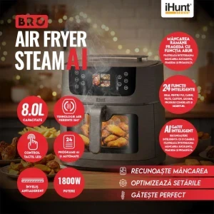 iHunt Friteuza cu aer cald Bro AI Steam, 1800W, 8L, Gri
