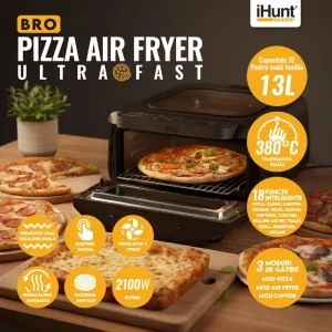 iHunt Friteuza cu aer cald Bro Pizza, 2100W, 13L, Negru