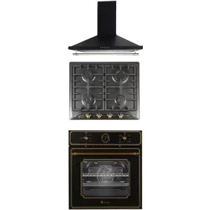 Pachet incorporabil Studio Casa Umbria Retro Cuptor electric & Plita pe gaz & Hota decorativa, Negru