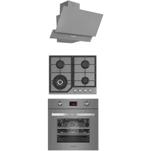 Pachet incorporabil Studio Casa Terza Modern Parma Glass Cuptor electric & Plita pe gaz & Hota decorativa, Gri