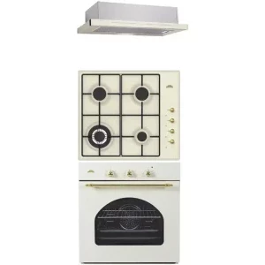 Pachet incorporabil Nuova Cucina Retro Cuptor electric & Plita pe gaz & Hota telescopica, Crem