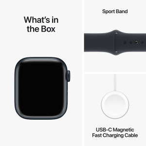 Apple Watch S9, 45mm Carcasa Aluminium Midnight, Midnight Sport Band - S/M