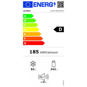 Heinner HCNF-HM326INVD, 326 L, Clasa D, No Frost, Inverter, Control electronic, 201 cm, Alb
