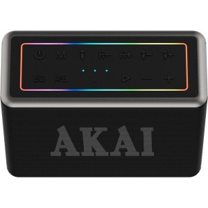Akai Boxa portabila ABTSW-120, 80W, IPX6, Bluetooth 5.3, TWS, Black + 2 Microfoane wireless, Telecomanda, Cablu USB-C, Curea transport, Cablu AUX