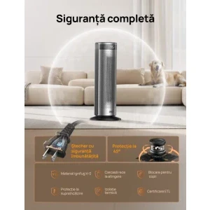 DREO Aeroterma electrica Solaris SH628, 2000 W, 5 trepte, Ventilare, Argintiu/Negru