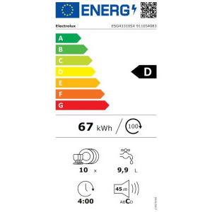 Electrolux ESG43310SX, Slim, 10 seturi, 8 programe, Clasa D, Inverter, Display LED, 45 cm, Inox