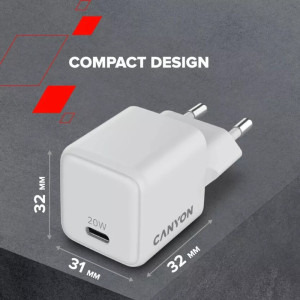 Canyon GaN, 1x USB-C, Power Delivery 20W, tehnologie Quick Charge 3.0