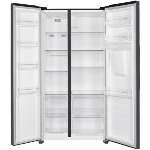Heinner HSBS-HM439NFINVDGWDE++, 439 L, Clasa E, Full No Frost, Inverter, Dozator apa, Control electronic, 177 cm, Antracit