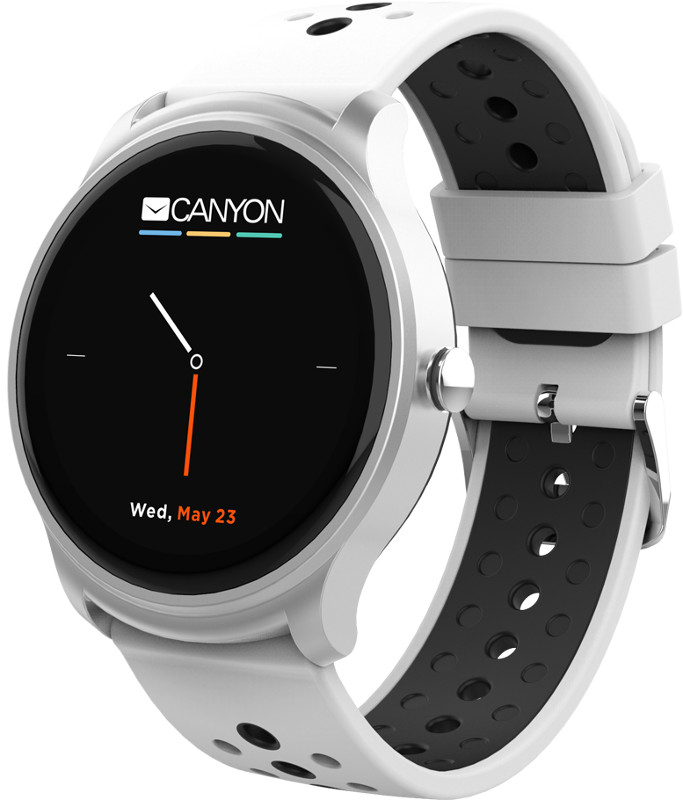 SmartWatch Canyon Oregano argintiu, curea silicon alb-negru/alb