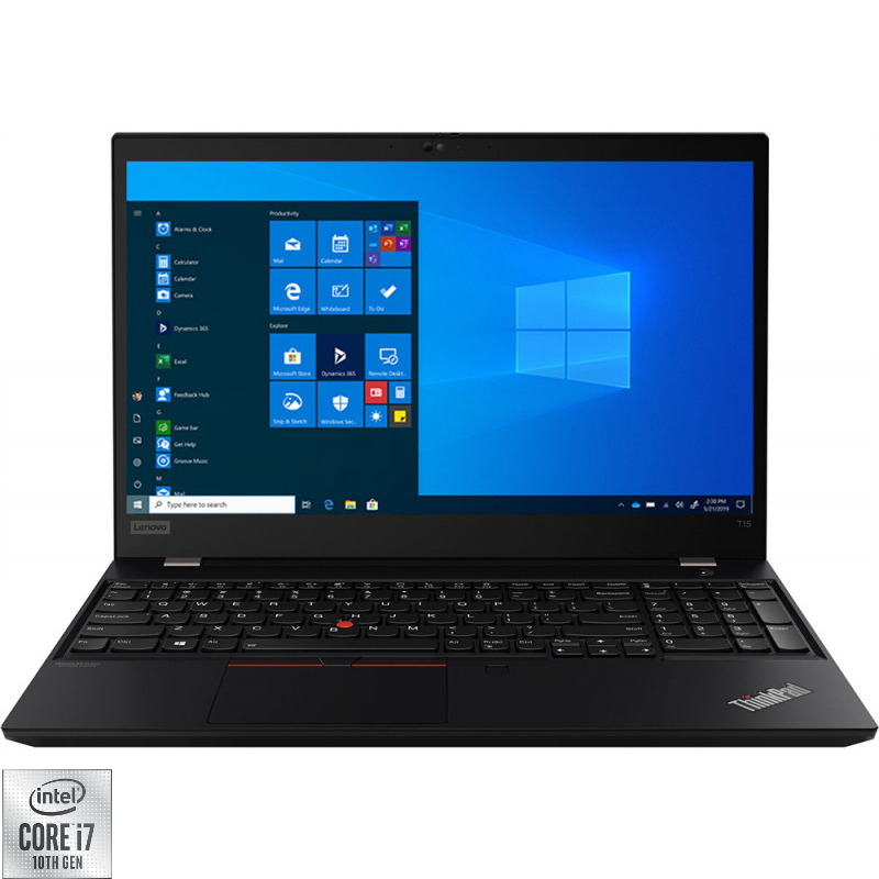 Laptop Lenovo 15.6'' ThinkPad T15 Gen 1, FHD IPS, Procesor Intel® Core™ i7-10510U (8M Cache, up to 4.90 GHz), 16GB DDR4, 512GB SSD, GMA UHD, Win 10 Pro, Black