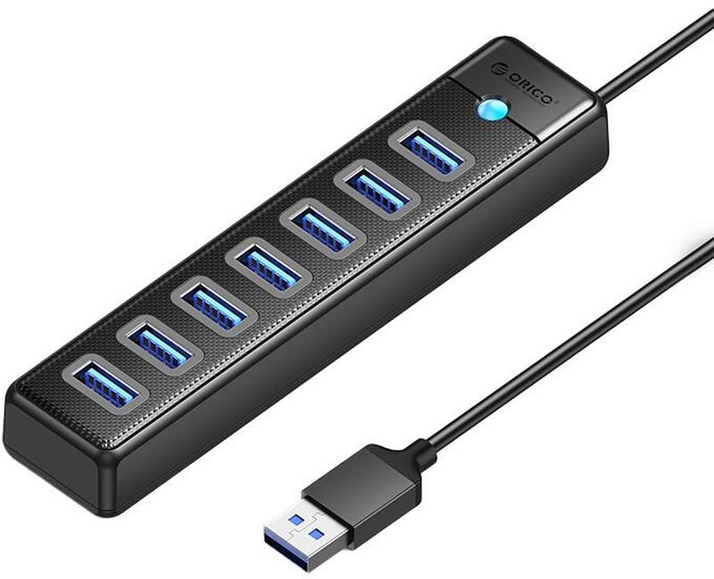 Hub USB Orico PW7U-U3, 7x USB 3.0, 100 cm Black