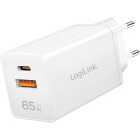 Incarcator retea Logilink PA0371, 1x USB-C, 1x USB, Quick Charge 65 W, GaN, White