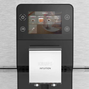 Krups automat Intuition Experience EA876D10, 17 retete, 4 profiluri de utilizatori, 4 trepte de tarie a cafelei, Negru/ argintiu, 1550W, 15bar, 3L, Argintiu-Negru
