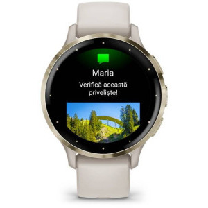 Garmin Venu 3S, GPS, Wi-Fi, curea silicon, Ivory/Soft Gold