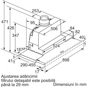 Bosch telescopica DFS097A51, 4 trepte de putere, Putere de absorbtie 729 m3/h, 90 cm, Inox