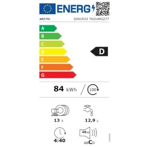 Arctic DIN1533, 13 seturi, 5 programe, Clasa D, Aqua Protect, 60 cm