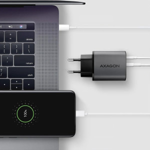 AXAGON ACU-PQ67, 1x USB-C, 1x USB, PD/QC 67W, GaN, Grey