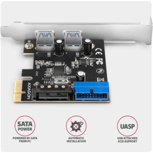 AXAGON PCEU-232RS 1x PCI-E - 2x USB 3.0 tip A Female + 1x USB 3.0 19-pin