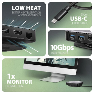 AXAGON Docking Station HMC-UFO, USB-C 10Gbps, 9-in-1, 100W Power Delivery, 4K HDMI, NVMe/SATA M.2, Gigabit LAN, SD/microSD, Jack 3.5mm
