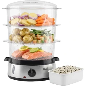 iHunt Aparat de gatit cu aburi, Aparat de gatit cu abur Bro Steamer XXL, 800W, 9L, Argintiu/Negru