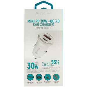 Devia 1x USB-C PD 30W, 1x USB-A QC 3.0, White