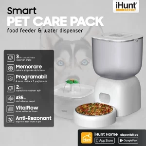 iHunt Dozator automat de hrana & Fantana de apa pentru animale Smart Pet Care Pack Alb