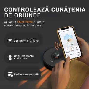 iHunt Bro Robo Clean V6 AutoBase, 2600 mAh, 5000Pa, 0.25 L + 3L, Negru