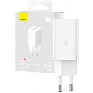 Baseus GaN5 Pro, 2x USB-C, Quick Charge 40W, White