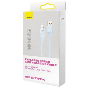 Baseus Explorer, USB Male la USB-C Male, 100W 1 m, Quick Charge, Light Blue, amperaj maxim suportat 6A