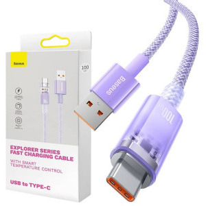 Baseus Explorer, USB Male la USB-C Male, 100W 2 m, Quick Charge, Purple, amperaj maxim suportat 6A
