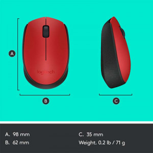 Logitech M171, Wireless, Red