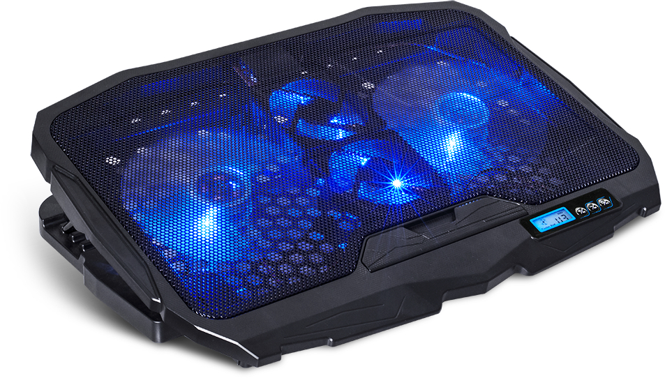 Stand/Cooler notebook Spirit of Gamer AIRBLADE 600, pana la 17 inch, 4 ventilatoare, 4 pozitii, iluminare LED Blue, LCD controller