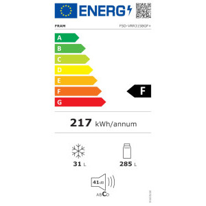 Fram FSD-VRR315BGF+, 315 L, Clasa F, Control mecanic, Iluminare LED, 177 cm, Crem