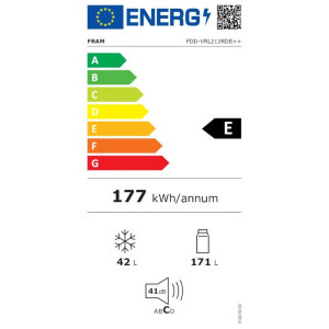 Fram FDD-VRL212RDE++, 212 L, Clasa E, Less Frost, Control mecanic, Iluminare LED, 145 cm, Rosu