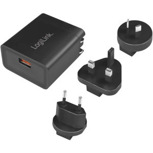 Incarcator retea Logilink PA0188, 1x USB, Quick Charge 18 W, Black + Adaptor US / AU / UK inclus