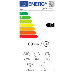 Fram FWM-V714T2RDD+++, 7 kg, 1400 RPM, Clasa D, Eco Logic, Rosu