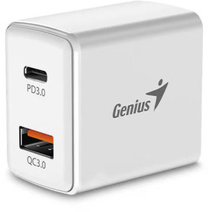 Incarcator retea Genius 1x USB-C, 1x USB, Quick Charge 20 W, White + Cablu USB-C inclus