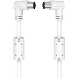 Cablu video Hama Coaxial Male - Coaxial Female, 1.5 m, Conector 90 grade, Alb