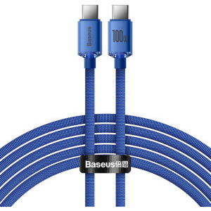 Cablu de date / adaptor Baseus Crystal Shine, USB-C Male la USB-C Male, 100 W, 1.2 m, Blue