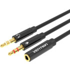 Cablu audio Vention 2x Jack 3.5 mm Male - 1x Jack 3.5 mm Female, 0.3m, negru